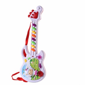 Guitarra eléctrica, juego musical para niños, coloreada sobre fondo blanco
