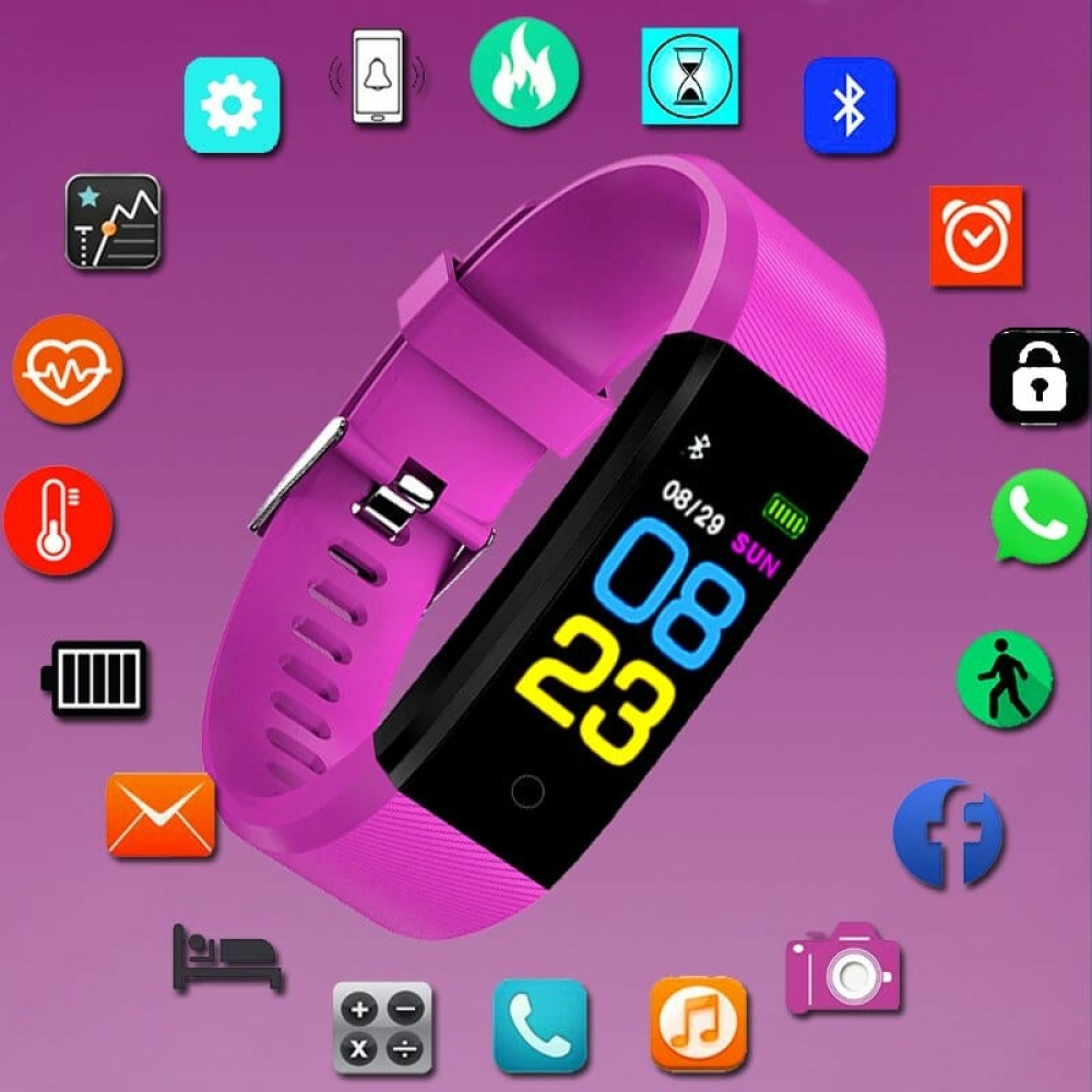 Reloj conectado rosa con pantalla táctil. Tiene multitud de funciones, como Whatsapp, Bluetooth, llamadas, cámara, Facebook, contador de pasos, cronómetro, etc. La correa es pequeña y ajustable para adaptarse a todo el mundo. La hora se muestra digitalmente y hay un indicador visual de la pila.