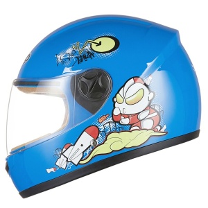 Casco integral de moto para niños azul estilo dibujos animados con visera transparente