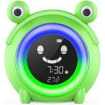 Despertador rana verde con grandes ojos y luz azul