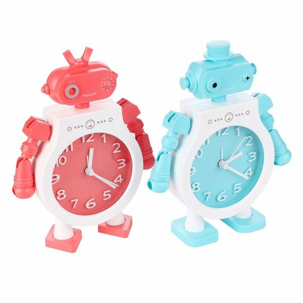 Reloj despertador infantil con forma de robot de plástico rojo y turquesa