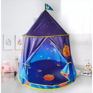 Tipi galaxia mágica azul, naranja y morado para dormitorio infantil con dibujos