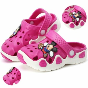 Zapatillas de goma infantiles rosas y blancas con diseño de mickey mouse