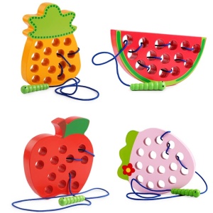 Puzzle de punto de frutas de colores con cuerda