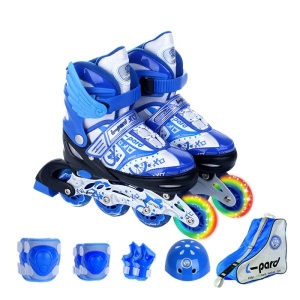 Zapatillas de patinaje con alas para niños en azul con rueda arco iris