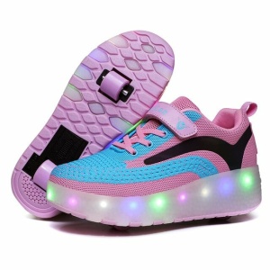 Tenis de dos ruedas rosas y azules para niños con luces LED