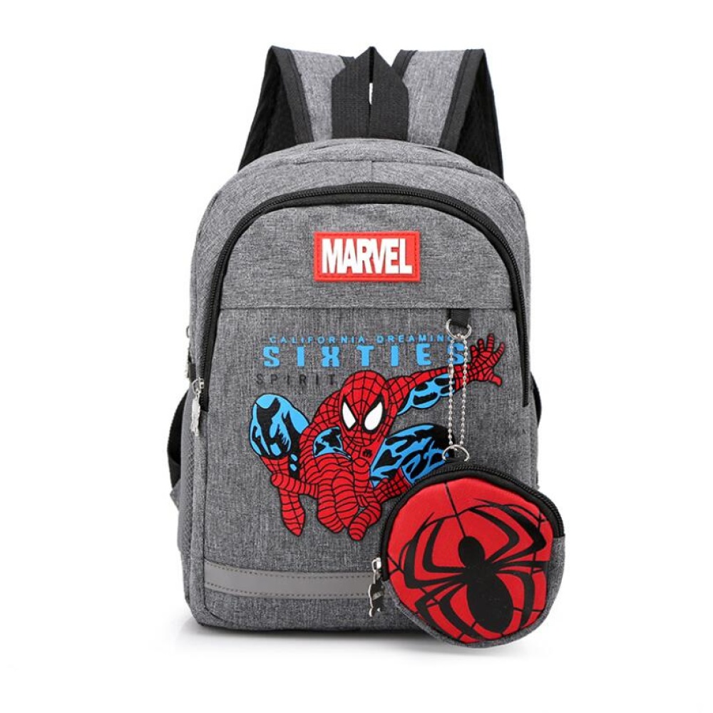 Mochila infantil Spiderman con monedero gris y motivos rojos y azules