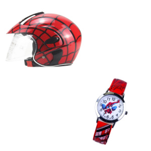 Pack casco + reloj Spiderman en rojo y negro