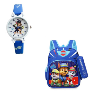 Reloj de patrulla + mochila en azul con motivos de perros