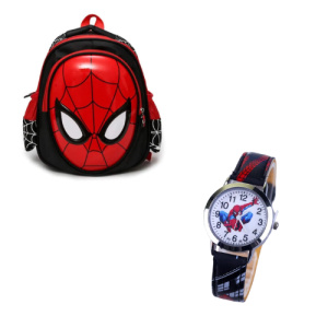Reloj + mochila Spiderman en rojo y negro