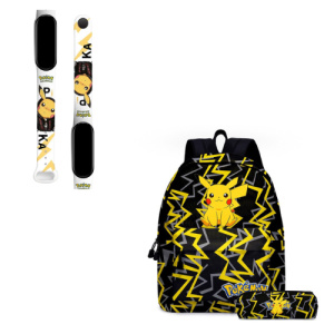 Pack mochila + reloj Pokémon para niños en negro con motivo pikachu en amarillo