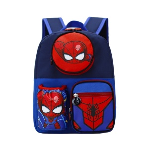 Mochila escolar Spiderman 3D para niños, azul y roja, con compartimentos de almacenamiento