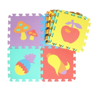Alfombra puzzle multicolor con motivos frutales de espuma para niños