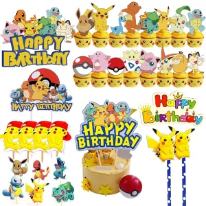 Adornos para tarta de feliz cumpleaños Pokémon Pikachu de colores