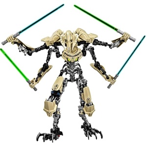 Figuras de droides de combate estilo lego de Star Wars con sables
