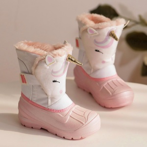 Botas de goma de unicornio impermeables para niños en rosa con lana en el interior