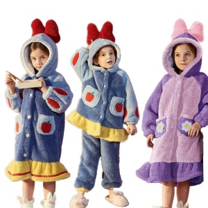 Suave y cálido conjunto de pijama infantil Disney en azul y morado con capucha de cordones