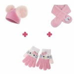 pack de invierno rosa para niñas: bufanda, gorro y guante