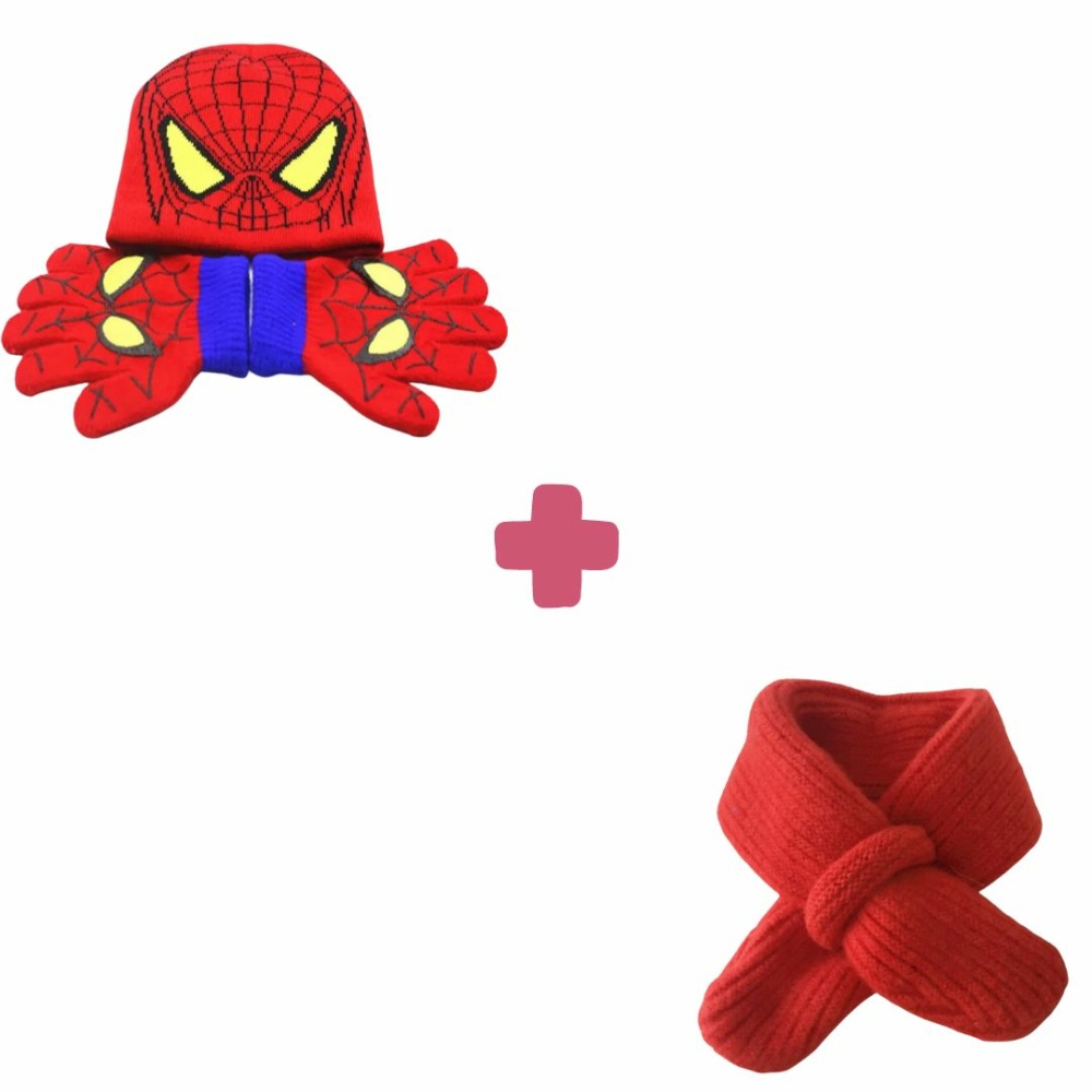 pack de invierno infantil spiderman: gorro, guante y bufanda roja