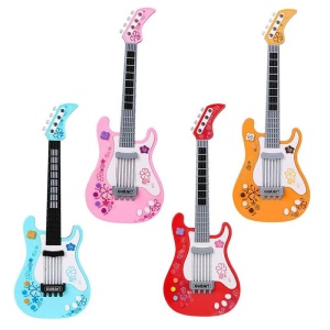 Juguetona guitarra eléctrica infantil en azul, rosa, rojo y naranja