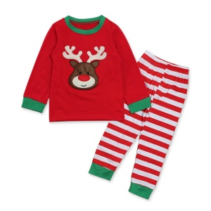 Pijama de Navidad con pantalón a rayas rojas y fondo blanco