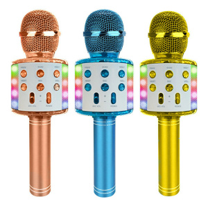 Micrófono de karaoke inalámbrico para niños con altavoz portátil y luces LED de colores que bailan