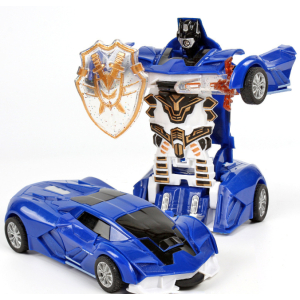 Coche azul de Transformers con robot detrás